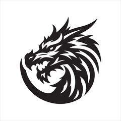 Sticker - Logo face of a dragon, emblem silhouette on white background
