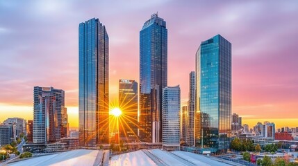 Poster - Sunset Reflection on Modern Cityscape Architecture
