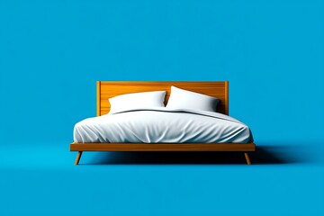 Poster - Minimalist depiction of a simple bed and pillow icon, representing restful sleep and relaxation through clean, minimal lines