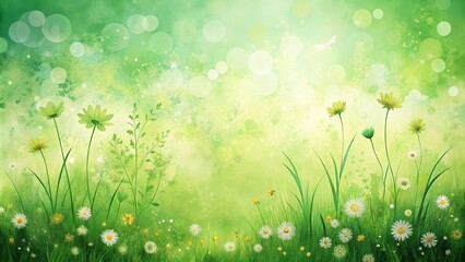 abstract green summer meadow texture with flower silhouettes