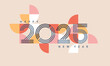 © tandav - Pastel banner for 2025 New Year. Greeting poster with numbers from lines on simple geometry circle shapes on background.Template for flyer,web,cover,calendar,web,presentation,print.Vector illustration