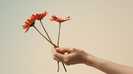 Poster - A hand holding orange chrysanthemums