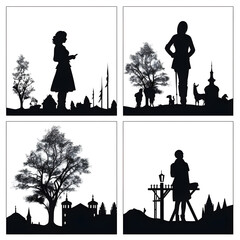 Wall Mural - people silhouette isolated human person male female business black generative Ai.