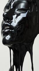 Poster - Black Paint Dripping Down a Woman's Face: Abstract Portrait