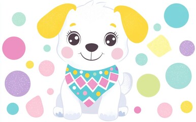 A cheerful cartoon dog wears a polka-dot bandana ready to bring joy and companionship