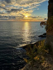 Poster - Beautiful view from the cliff to the sea and sunset sky.