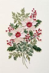 Sticker - Holly bouquet christmas embroidery pattern flower plant.