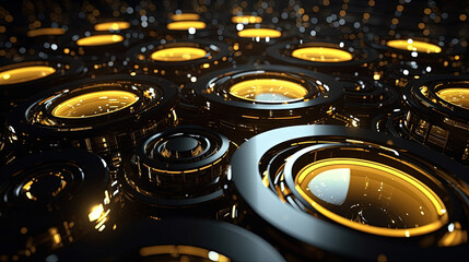 Poster - Technology abstract background with hud styled round interface elements in neon tech light.
