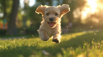 Poster - Happy Puppy Running in Sunlight