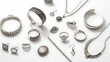 © Galeno - diverse collection silver jewelry pieces showcased alone clean white background