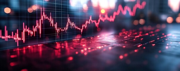 Poster - Red Stock Market Chart Reflected On A Dark Surface