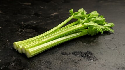 Canvas Print - Fresh Green Celery Stalks on Black Background