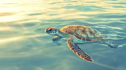 Poster - Graceful Turtle Swimming in Tranquil Waters