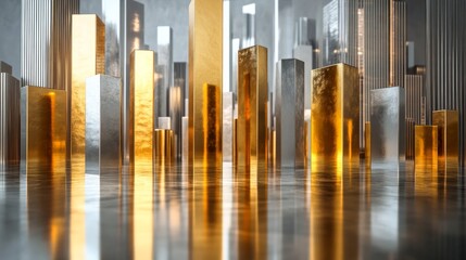 Aufkleber - Golden and Silver Abstract Urban Landscape
