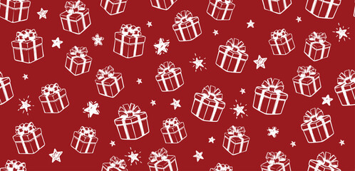 Wall Mural - christmas gift pattern, hand drawn illustrations. vector.