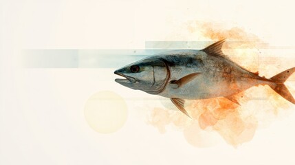 A stylized fish is depicted against an abstract backdrop, combining artistic brush strokes and soft colors to create an intriguing visual representation.