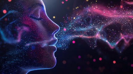 Poster - Explore the fusion of voice technology and digital artistry in an exhibition featuring mesmerizing sound waves and AI, all within a sleek, futuristic design that captivates the senses