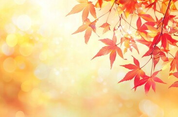 Wall Mural - Colorful Autumn Leaves on Blurred Orange Background Generative AI
