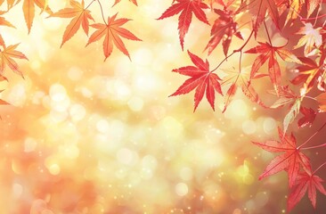Wall Mural - Colorful Autumn Leaves on Blurred Orange Background Generative AI