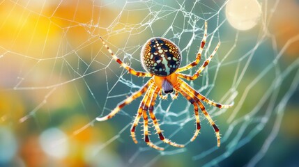 Poster - Colorful Spider Crawling on Web with Natural Background
