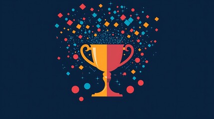 Aufkleber - A gold and red trophy with confetti exploding out of it against a dark blue background.