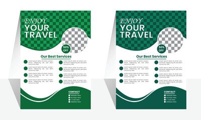  Adventure Travel Flyer With wavy shape, Tourism Flyer Layout.