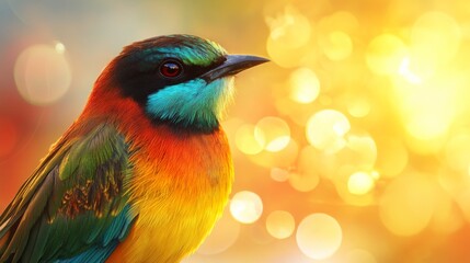 Poster - Colorful Bird Against a Warm Blurred Background