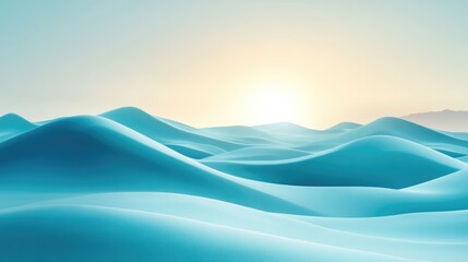 Surreal Sahara Landscape. Tranquil Turquoise Sky Over Rolling Sand Dunes