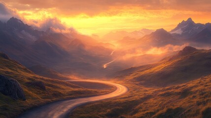 Poster - Serene Mountain Road at Sunset