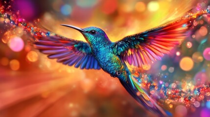 Poster - Colorful Hummingbird in Vibrant Abstract Background