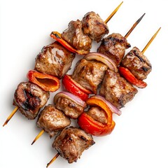 Poster - Delicious skewers of grilled meat and colorful vegetables. Perfect for summer barbecues or family gatherings. Enjoy the flavor and tenderness in every bite. AI