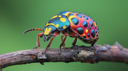 Poster - Colorful Beetle on Branch with Vibrant Patterns