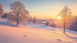 © Bonsales - Winter morning landscape with snow covered trees glowing in sunrise with warm light, serene snowy scene with beautiful sunrise, natural tranquility concept