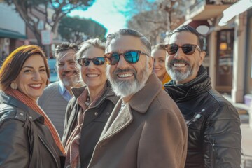 Canvas Print - Portrait of a senior man with his friends on the street.