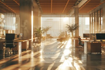 Wall Mural - A large open office space with a lot of natural light and plants,generative ai image