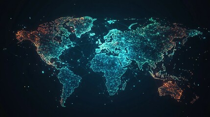 Wall Mural - a glowing world map with interconnected lines and dots
