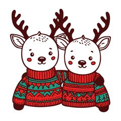 Wall Mural - reindeer friends wearing Christmas sweater cute sketch