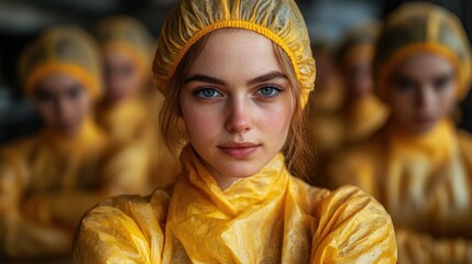 Employee in protective gear working in a food production facility, illustrating the stringent hygiene standards