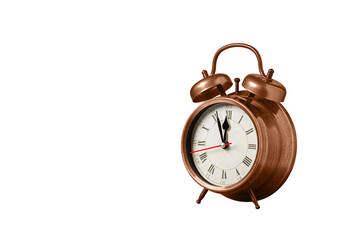 Wall Mural - retro clock, watch, pointer clock, Brown color alarm clock on isolated white background close up