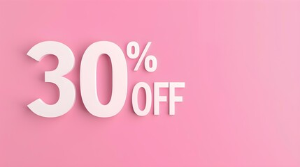 White '30% OFF' Promotional Sign on a Pink Background with Copy Space