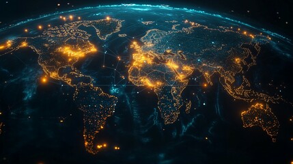 Wall Mural - illuminated earth globe with interconnected network lines