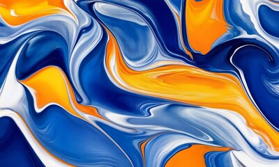 Poster - Explore the dynamic interplay of blue and orange colors as they blend in a creative studio environment, showcasing unique patterns and artistic expression