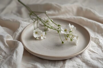 Canvas Print - Elegant Floral Arrangement on a Minimalist Plate