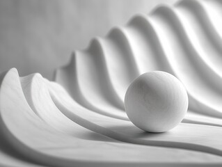 Wall Mural - Abstract White Sphere on Wavy Surface - Minimalist Design