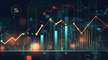 Aufkleber - Abstract futuristic financial data visualization with colorful lines and graphs against a dark background.