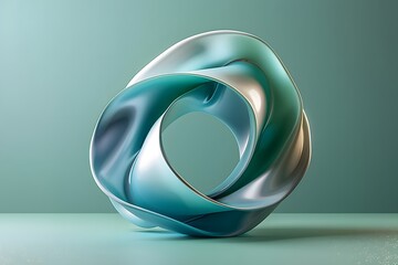 Poster - Elegant Abstract Sculpture in Soft Teal and Silver Tones
