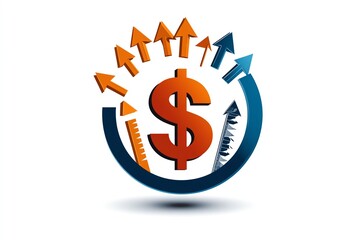 Poster - Simple minimalist design of a dollar sign inside a circle, with arrows pointing upward, representing customer lifetime value growth
