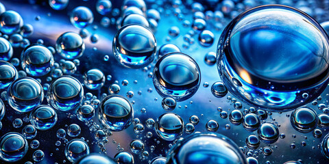 Poster - A close-up view reveals clusters of bubbles floating on the surface of vibrant blue water, creating a captivating and dynamic aquatic display