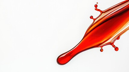 Poster - Red liquid splashing on a white background, capturing dynamic movement and vibrant color as it drips and forms droplets