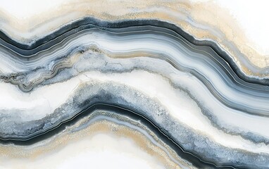 Poster - Elegant abstract design showcasing flowing lines in shades of gray, white, and gold with textured layers, suitable for modern decor